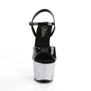 SKY-309LG Pleaser 7" Heel Black Silver Glitter Sexy Shoes