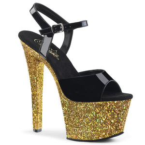 SKY-309LG 7" Heel Black and Gold Multi Glitter Stripper Shoe