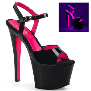 SKY-309TT 7" Heel Black Patent Hot Pink Pole Dancer Shoes