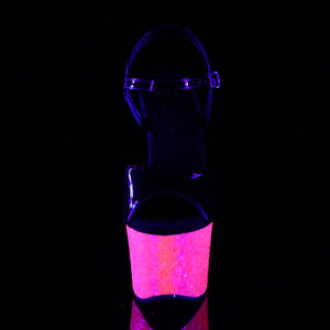 SKY-309UVLG 7" Heel Black with Pink Glitter Strippers Shoes