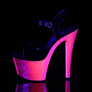 SKY-309UVLG 7" Heel Black with Pink Glitter Strippers Shoes