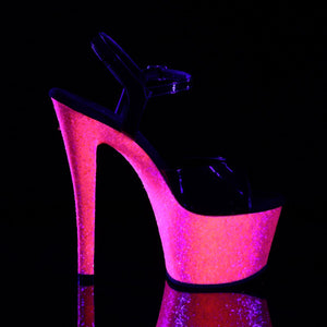 SKY-309UVLG 7" Heel Black with Pink Glitter Strippers Shoes