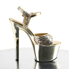 Load image into Gallery viewer, SKY-310SQ Pleaser 7&quot; Heel Gold Sequin Pole Dancing Platforms