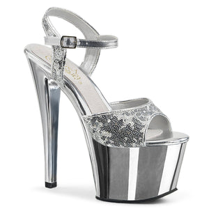 SKY-310SQ 7" Heel Silver Sequins Pole Dancing Platforms