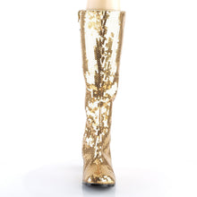 Load image into Gallery viewer, SPECTACUL-300SQ Bordello Burlesque 3&quot; Heel Gold Sequin Boots