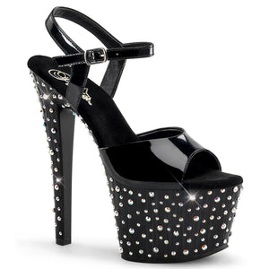 STARDANCE-709 7 Inch Heel Black Silver Pole Dancer Platforms