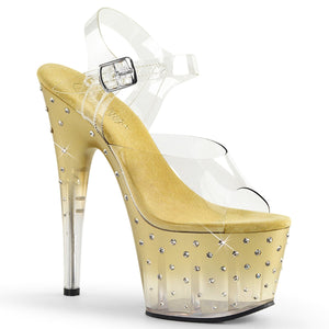 STARDUST-708T 7" Heel Clear and Gold Pole Dancing Platforms