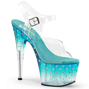 STARDUST-708T 7" Heel Clear and Teal Pole Dancing Platforms