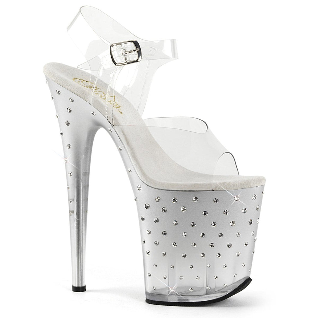 STARDUST-808T 8 Inch Heel Clear Silver Pole Dancer Platforms