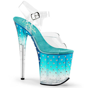 STARDUST-808T 8" Heel Clear and Teal Pole Dancing Platforms