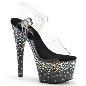 STARSPLASH-708 7 Inch Heel Clear Silver Holo Stars Sexy Shoes