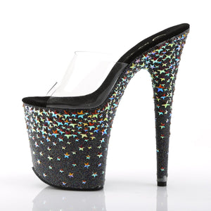 STARSPLASH-801 8" Heel Clear Black Hologram Stars Shoes