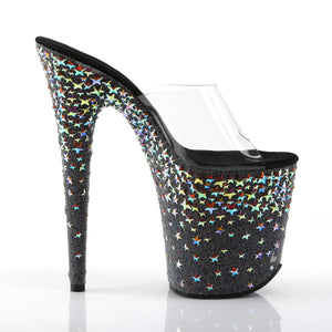 STARSPLASH-801 8" Heel Clear Black Hologram Stars Shoes