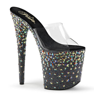 STARSPLASH-801 8" Heel Clear Black Hologram Stars Shoes