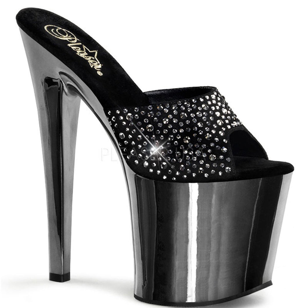 TABOO-701RS Pleaser Sexy Shoes 7 1/2 Inch Heel, Chrome Platforms Slide Slip on Shoes Bling