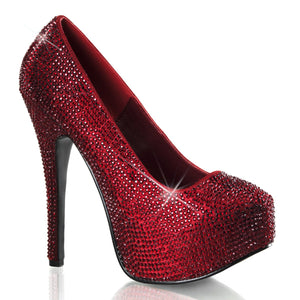 TEEZE-06R Hidden Platform 6 Inch Ruby Red Satin RS Sexy Shoe