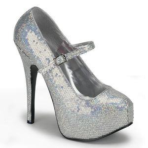 TEEZE-07H Hidden Platform 6" Heel Silver Hologram Sexy Shoes