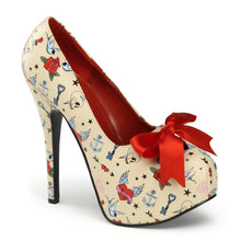 Load image into Gallery viewer, TEEZE-12-3 Pin Up 6&quot; Heel Cream Pu (Tattoo Print) Platforms