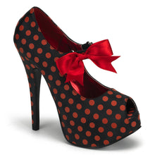 Load image into Gallery viewer, TEEZE-25 Hidden Platform Black Satin Red Polka Dot Sexy Shoe