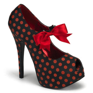 TEEZE-25 Hidden Platform Black Satin Red Polka Dot Sexy Shoe