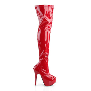 TEEZE-3000 Bordello Hidden Platform 6" Heel Red Thigh Boots