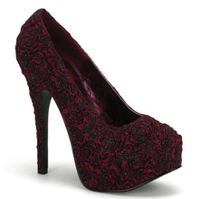 Load image into Gallery viewer, TEEZE-39 Hidden Platform 6&quot; Heel Burgundy Floral Sexy Shoes