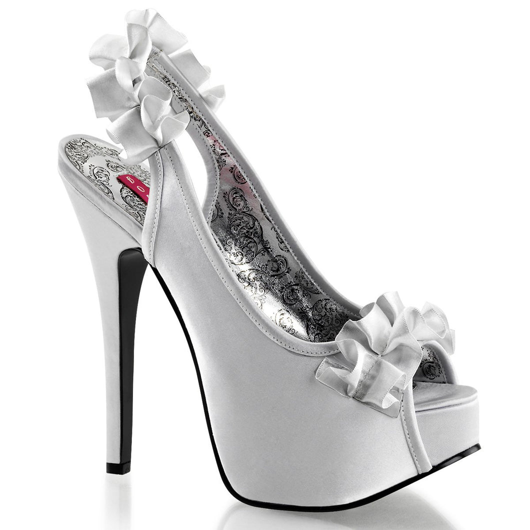 TEEZE-56 Hidden Platform 6 Inch Heel Silver Satin Sexy Shoes