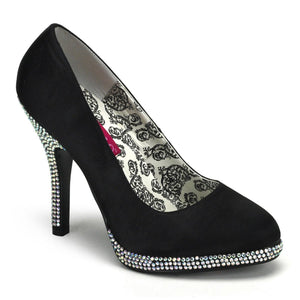 TEMPT-39 Burlesque High Black Satin Rhinestone Sexy Shoes