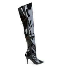 Load image into Gallery viewer, VANITY-3010 Thigh Boots 4&quot; Heel Black Patent Fetish Footwear