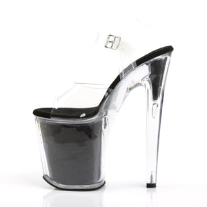 XTREME-808G Pleaser 8" Heel Clear and Black Glitter Shoes