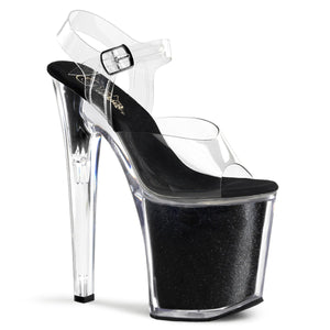 XTREME-808G Pleaser 8" Heel Clear and Black Glitter Shoes