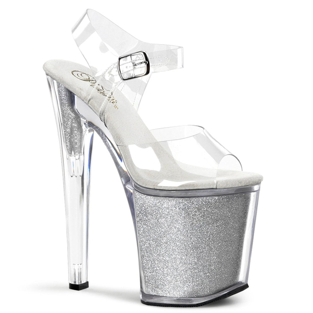 XTREME-808G Pleaser Clear Silver Glitter Stripper Shoes